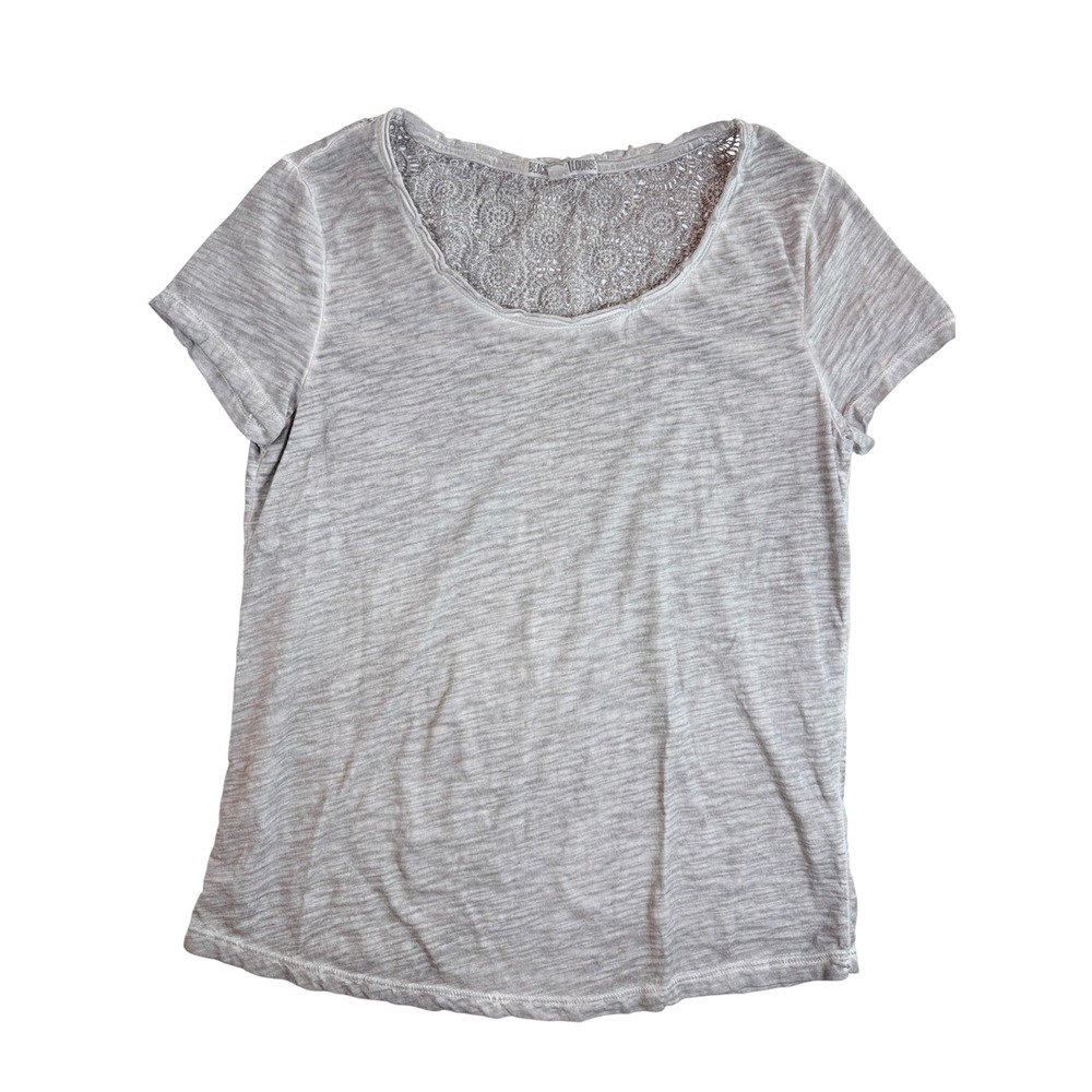 Beach Lunch Lounge T-Shirt Womens Medium Gray Crochet Lace Back Short Sleeve - Picture 1 of 7